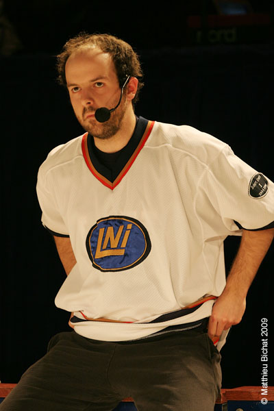 Martin Boily. Match regulier 2 de la saison 2009 de la LNI, opposant l equipe des Blancs a l equipe des Bleus, au Medley de Montreal, le 16 fevrier 2009.