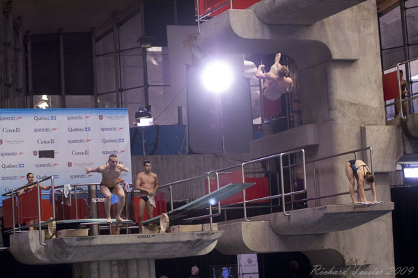 KONICA MINOLTA DIGITAL CAMERA;02 mai 2009; Canada; Centre sportif du stade olympique; Coupe Canada 2009; entrainement; Meaghan Benfeito - Canada; Montreal; Province de Quebec; Reuben Ross - Canada; Roseline Filion - Canada; Ãmilie Heymans - Canada